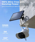 Solar Outdoor Security Camera With Floodlight, Wireless 2K Battery Powered, shown with attached solar panel and wall mount.