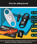 Roygra cigar cutter set (3-pack) with stainless steel guillotine, V-cut and punch tool; front view