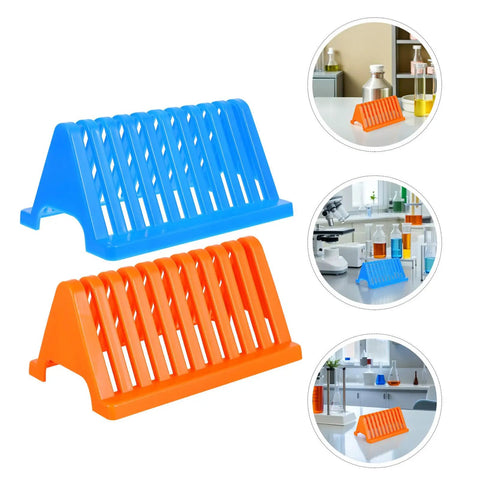 Cool Homoyoyo Lab Slide Drying Rack Pack in blue and orange, sturdy triangle plastic holders for drying glass slides.