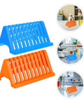 Triangular Microscope Slide Drying Rack 4 Pack Chemical Resistant Plastic Lab Equipment Holder in blue and orange colors.