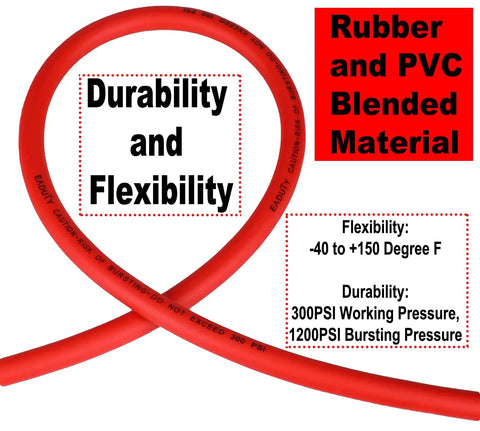 Slick Hybrid Air Compressor Hose 1/4 Inch By 25 Ft, showcasing durability and flexibility of rubber and PVC blended material.