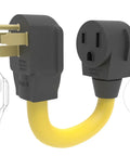 Built Tough Nema 14 50P To 6 50R Welder Adapter Connector for Dryer EV RV Charging 240V 50A with yellow wire and molded plugs.