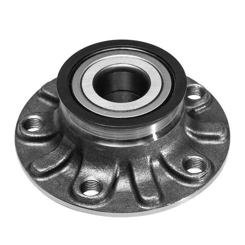 Front view of Two Pack Rear Wheel Bearing And Hub Assembly For VW Beetle Golf Jetta GTI Rabbit And Audi A3 Fits Front Wheel Drive 2012 To 2021 OE 1K0598611 OEM Approved Direct Fit Premium Quality Replacement With Long Lasting Durability 30mm Bearing