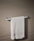 Avid 18 Inch Towel Bar In Vibrant Brushed Nickel Dope Modern Bath Hardware With Clean Lines Solid Wall Mount Easy Install Durable Towel Holder For A Spa Like Bathroom, mounted with towel