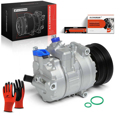 Badass AC Compressor With Clutch Built Tough For Quick VW Jetta And Beetle Cooling Fits 2005-2014 Models, detailed view with installation instructions.