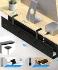 40 Inch Under Desk Cable Management Tray No Drill Cord Organizer With Anti Sag Reinforced Base Fabric Wire Hider in use.