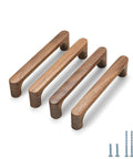 Four walnut round wooden drawer pulls 5 inch with included screws, minimalist cabinet handles, durable natural wood finish for kitchen doors