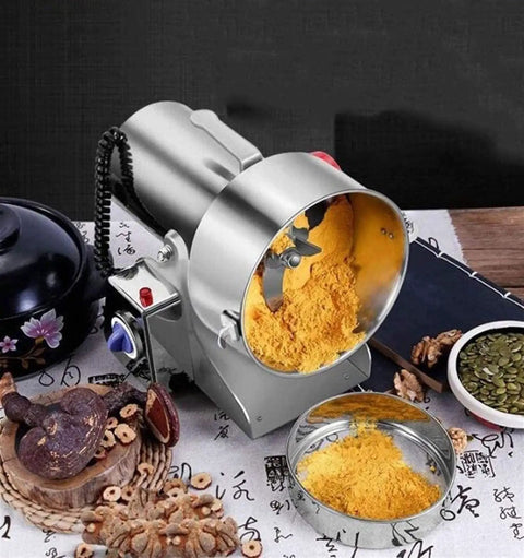 Powerful Grain Grinder For Home Or Light Pro Kitchen Use, Dry Milling Machine with turmeric inside, 800g capacity stainless steel.