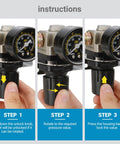 Steps to adjust Stainless Steel Air Compressor Pressure Regulator One Quarter Inch PT With Mounting Bracket And Gauge