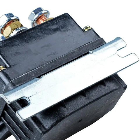 Close-up of Beefy 12V 500A Winch Solenoid Contactor Relay Replacement For 8000 To 12000 Lbs ATV UTV with sealed case and bracket