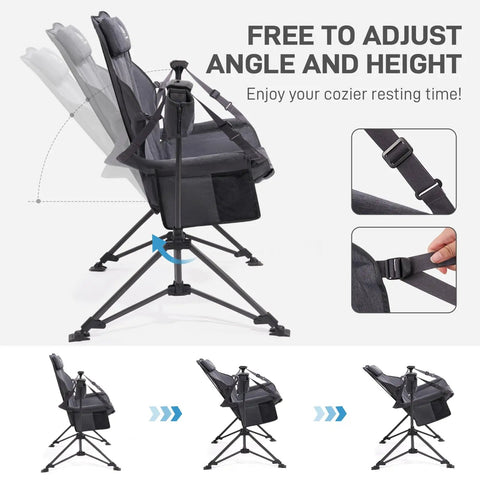 Diagram showing adjustable features of Oversized Padded Hammock Camping Chair With Detachable Cup Holder Heavy Duty Swing Seat