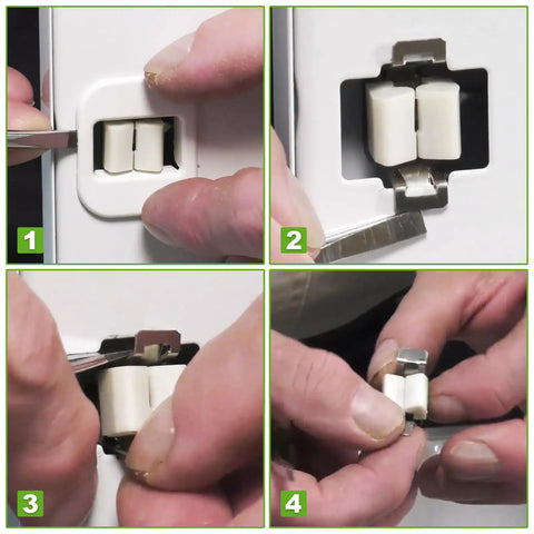 Installation steps for the Premium Dryer Door Catch Replacement Kit For Whirlpool Maytag Amana Kenmore DIY Friendly WPW10610880