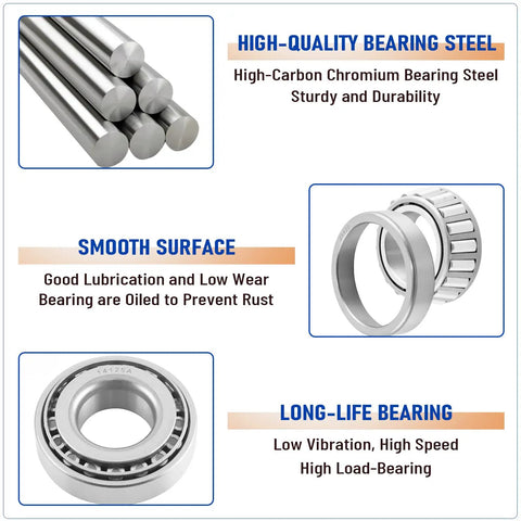 High-quality steel components of Four Sets 7000 Lb Boat Trailer Axle Bearing Kit With 25580 14125A Bearings, smooth surface and durability details.