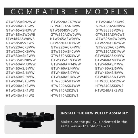 Image of compatible models list for 1/3 HP Washing Machine Motor Pulley And Nut Kit Zero Drama Installation Sweet Deal For Hardworking Homes Heavy Duty Replacement.