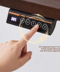 Control panel of Rock Solid Electric Standing Desk Crafted From Genuine Solid Rubberwood Desktop with height adjustment settings.