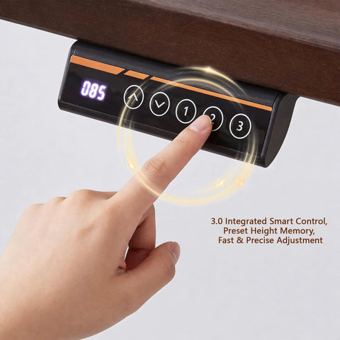 Control panel of Rock Solid Electric Standing Desk Crafted From Genuine Solid Rubberwood Desktop with height adjustment settings.