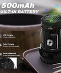 Close-up of 2 Pack Solar Camping Fan With Collapsible LED Lantern 350 Lumens Ultra Bright And USB Rechargeable Battery Powered Emergency