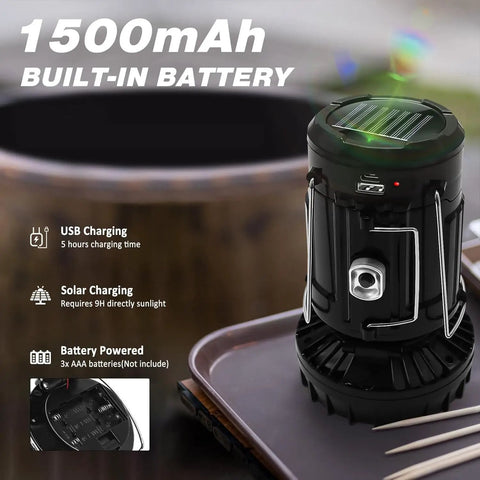 Close-up of 2 Pack Solar Camping Fan With Collapsible LED Lantern 350 Lumens Ultra Bright And USB Rechargeable Battery Powered Emergency