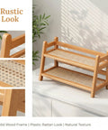 Two Tier Coffee Station Organizer With Bamboo Mug Holder For Countertop Rustic Vintage Mug Rack For Kitchen Farmhouse Style Tea Coffee Cup Display And Storage, showing a natural bamboo rack with lattice design.