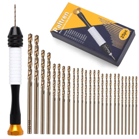 Pin Vise Hand Drill Set With 25 Micro Drill Bits 0.6mm To 2.5mm For Ultra Precise Hobby Drilling On Miniatures, Model Making