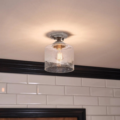 Winslow 8.5 Inch Brushed Nickel Semi Flush Mount Light With Clear Seeded Glass For Foyer Bedroom Hallway Kitchen Sink Or Closet Dope 1 Light Ceiling Fixture