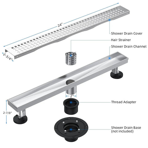Linear Shower Drain 24 Inch Brushed Nickel Stainless Steel For Bathrooms Rectangular Shower Floor Drain With Removable Grate Slick High Flow Drainage Solution For Modern Homes And Renovations