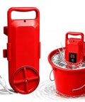 Game Changer Portable Mini Washing Machine With Digital Countdown Timer And Dual Agitator in red, attached to a bucket with splashing water.