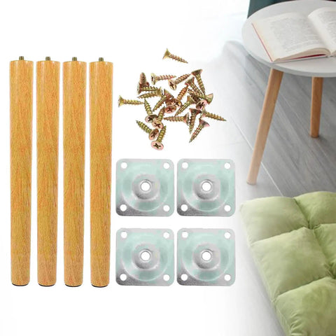 Detachable Wooden Furniture Legs Kit, 4 Pieces, 30cm Table And Cabinet Feet For DIY Projects with screws and plates