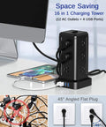 12 Outlet Surge Protector Power Strip With 4 USB Ports And A 10 Foot Cord in use on desk with charging devices