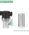 2 Pack 20 Mesh Stainless Steel Filter Screens For Inline Water Filters And Pumps Reusable Sediment Strainer Replacement For Garden Hoses Pressure Washers RVs And More Heavy Duty White with close-up on filter