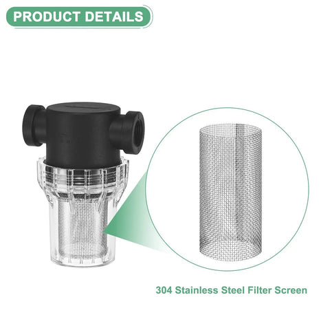 2 Pack 20 Mesh Stainless Steel Filter Screens For Inline Water Filters And Pumps Reusable Sediment Strainer Replacement For Garden Hoses Pressure Washers RVs And More Heavy Duty White with close-up on filter