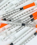 Transparent Dispensing Tips Featuring Double Helix Lock And Large Area Rotation Design Individually Wrapped 0.5cc Needles For Paint Glue Oil And Ink 100 Pack Built Tough Dead Simple Setup No Sweat Handling with orange tips and white markings.