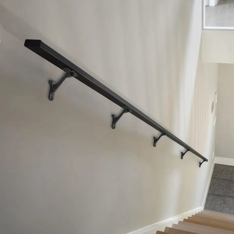 6 Pack 3 Inch Matte Black Hand Rail Brackets Rock Solid Heavy Duty Zinc Alloy Wall Mount Stair Support Hardware used on stair railing.