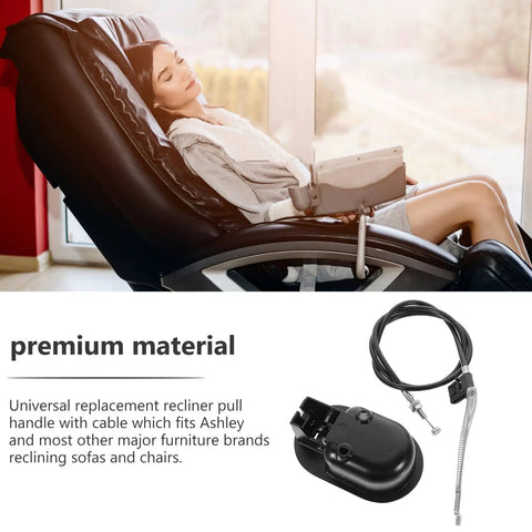 Straight Up Universal Recliner Release Cable Replacement With Heavy Duty Aluminum Spring Pull Handle Simple Swap For Ashley Sofas And Couch Chairs Smooth Action And Super Easy Install For Your Favorite Lounge with black handle and cable.