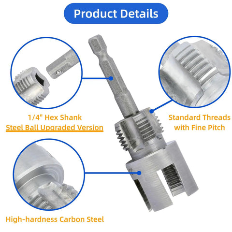 Heavy Duty Dual Function PVC Pipe Threader Kit For One Half, Three Quarter, And One Inch Pipes Internal And External Threading Tool Set Carbon Steel Pro Grade Long Lasting Sharp Three Piece