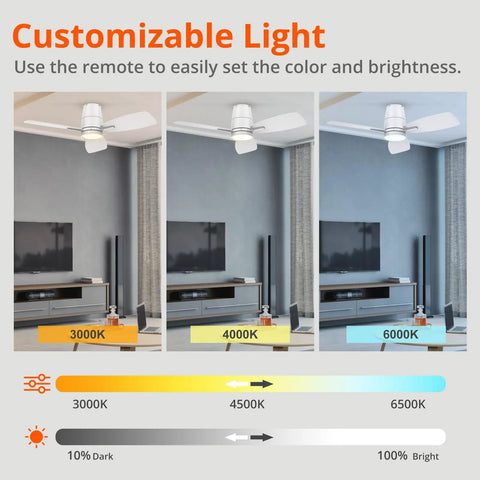 42 Inch Ceiling Fan With Lights And Remote Control showing color and brightness settings in a living room scene