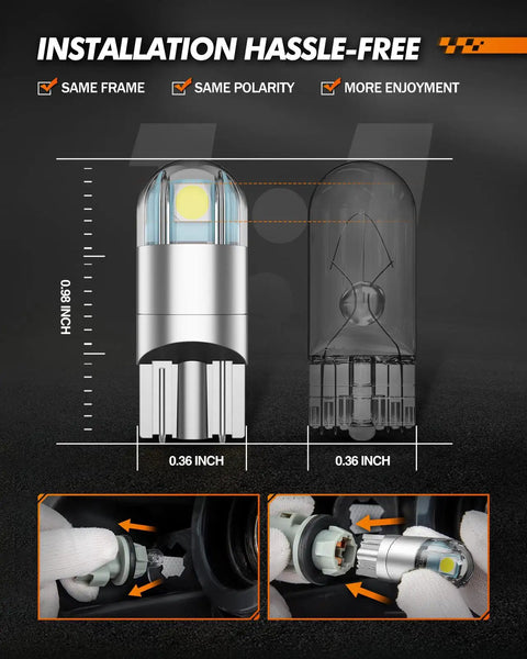 194 LED Bulbs 6000K White For License Plate Dome Map Trunk Door Courtesy Dash Lights Wedge Base Replacement Bulbs 168 2825 W5W 3030