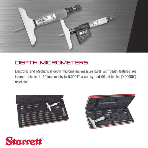 Depth Micrometer With Combination Ratchet And Speeder, Ring Type Locknut, Ratchet Stop And Locknut, boxed 6-rod set for precision