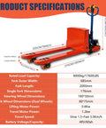 Ultra Heavy Duty Electric Pallet Jack Truck With Massive 17600 Lb Capacity Rock Solid Steel Frame And Lithium Battery Power For Warehouse Work, product specifications displayed.