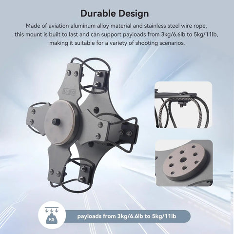 Vibration Isolator Wire Mount for DJI RS Series Gimbals Up to 11 Lb Payload Shock Absorbing Stabilizer Accessory showcasing design and material.