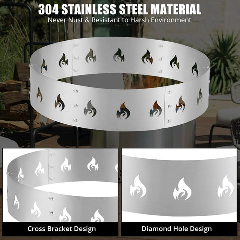Heavy Duty 27 Inch Fire Pit Kit With 304 Stainless Steel Build showing cross bracket and diamond hole design