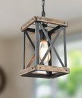 Rustic Farmhouse Pendant Light With Adjustable Metal And Wood Chandelier Fixture For Kitchen Island, Bedroom, Dining Room And Entryway In Brown
