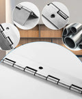 Hella Durable 12 Inch Piano Hinges Two Pack Stainless Steel Continuous Hinge close-up view showing pre drilled holes and hinge detail.