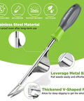 Weed Puller Tool With Metal Leverage Base And V Shaped Fork For Easy Weed Removal And Deep Root Digging Heavy Duty Stainless Steel