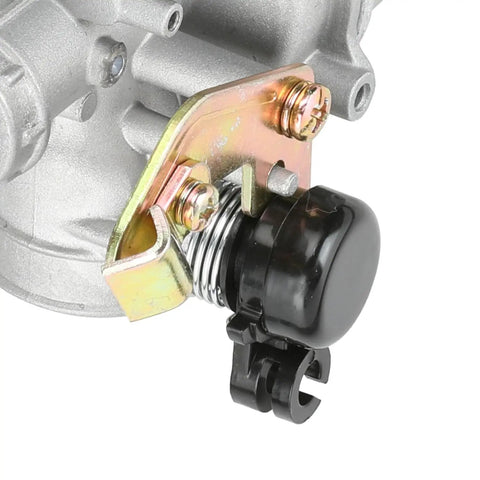 Close-up of a 19mm carburetor choke cable for 50cc-125cc ATVs, compatible with Tao Tao, Roketa, Sunl, Kazuma, and other dirt bikes and mopeds.