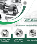 Beefy M8 Hex Nuts Set In 304 Stainless Steel Right Hand Thread M8 X 1.25 Pitch DIN934 Standard 30 Pieces Overview