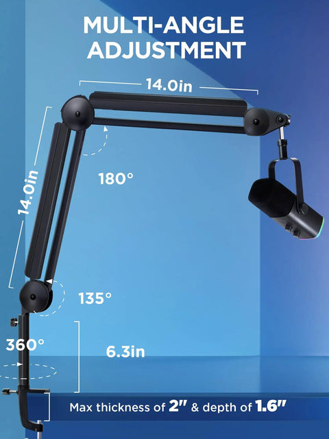 Cable Managed Mic Boom Arm For Blue Yeti And More Built In Cable Channels Help You Tidy Cords While You Record, multi-angle view