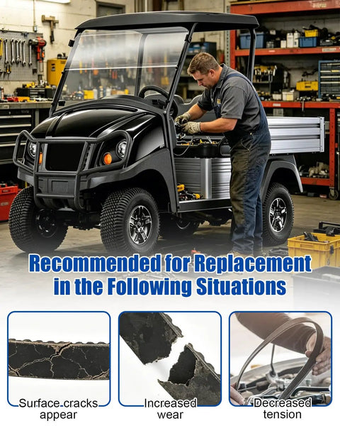 Top Rated GUQVKI Drive Belt That Fits Carryall 294 XRT 1500 Models From 2004-2006 shown during vehicle maintenance.