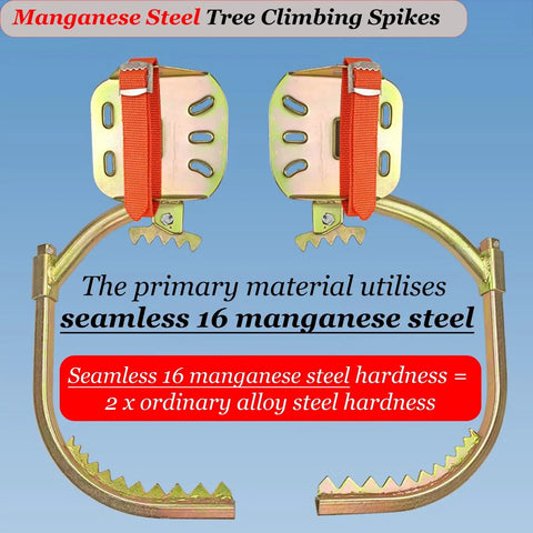 Manganese steel spikes for Tree Climbing Gear Set With Electrician Foot Buckle And 352lb Load Capacity Beefed Up Dual Anti Slip Foot Plate