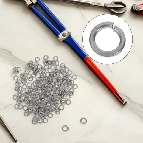 Heavy Duty Stainless Steel Flat And Spring Washer Assortment Kit Featuring Corrosion Resistant Fasteners Built Tough For Auto Repair Shop Grind And Diy Builds That Deliver Nailed On Precision, showing multiple washers and a close-up detail.